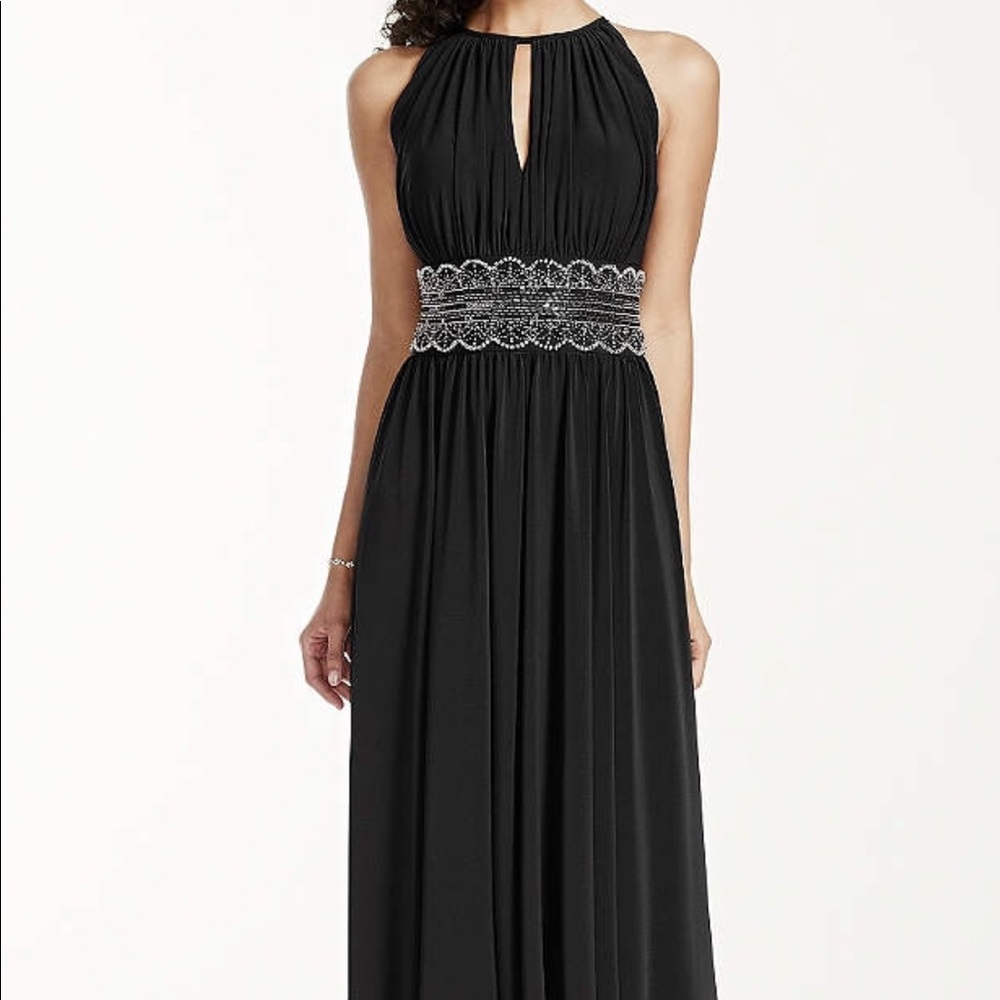 Sleeveless Key Hole Beaded Waist Long Jersey Dress